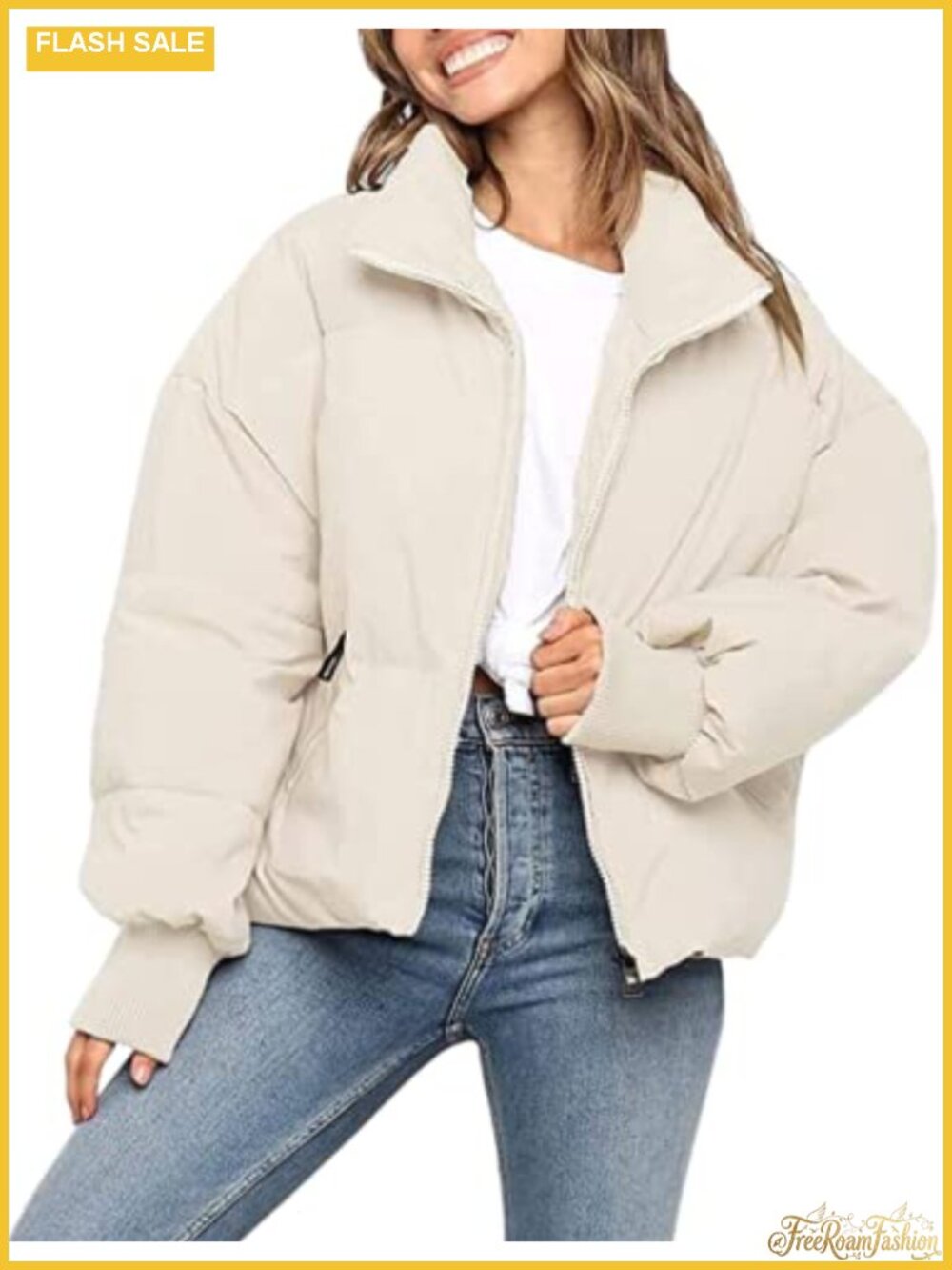 InterNos Women's Winter Stand Collar Zip Puffer Jacket Baggy Short Padded Down